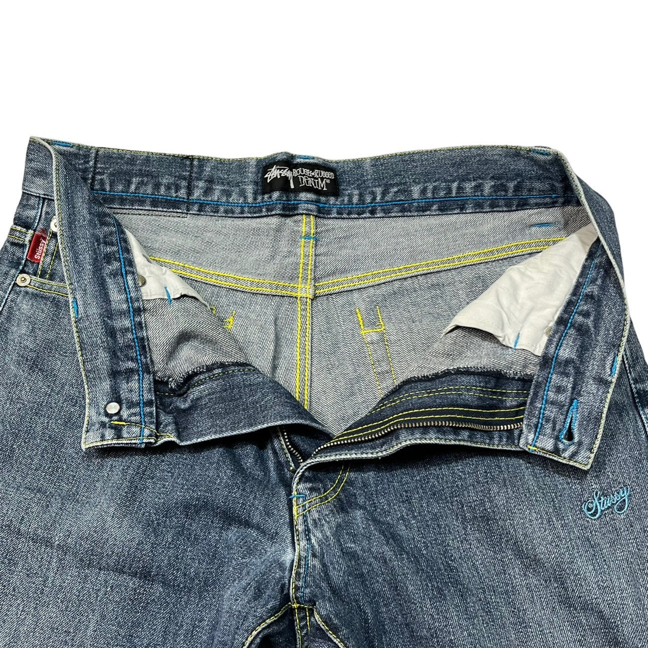 STUSSY(ステューシー) 00's logo embroidery denim ロゴ 刺繍 デニム パンツ ジーンズ ドクロ 107SF W30 インディゴ ROUGH & RUGGED Y2K