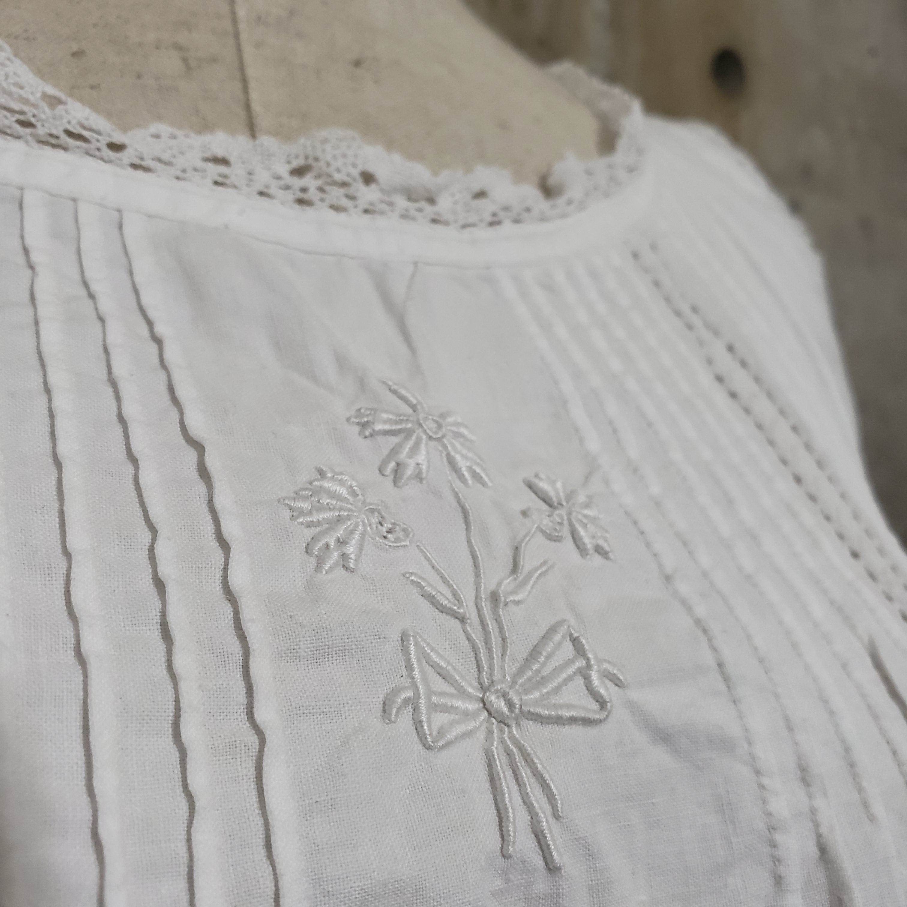 Euro Vintage(ヨーロッパヴィンテージ) Bouquet_フレンチノースリーブワンピース 表記なし(Lサイズ程度) ホワイト