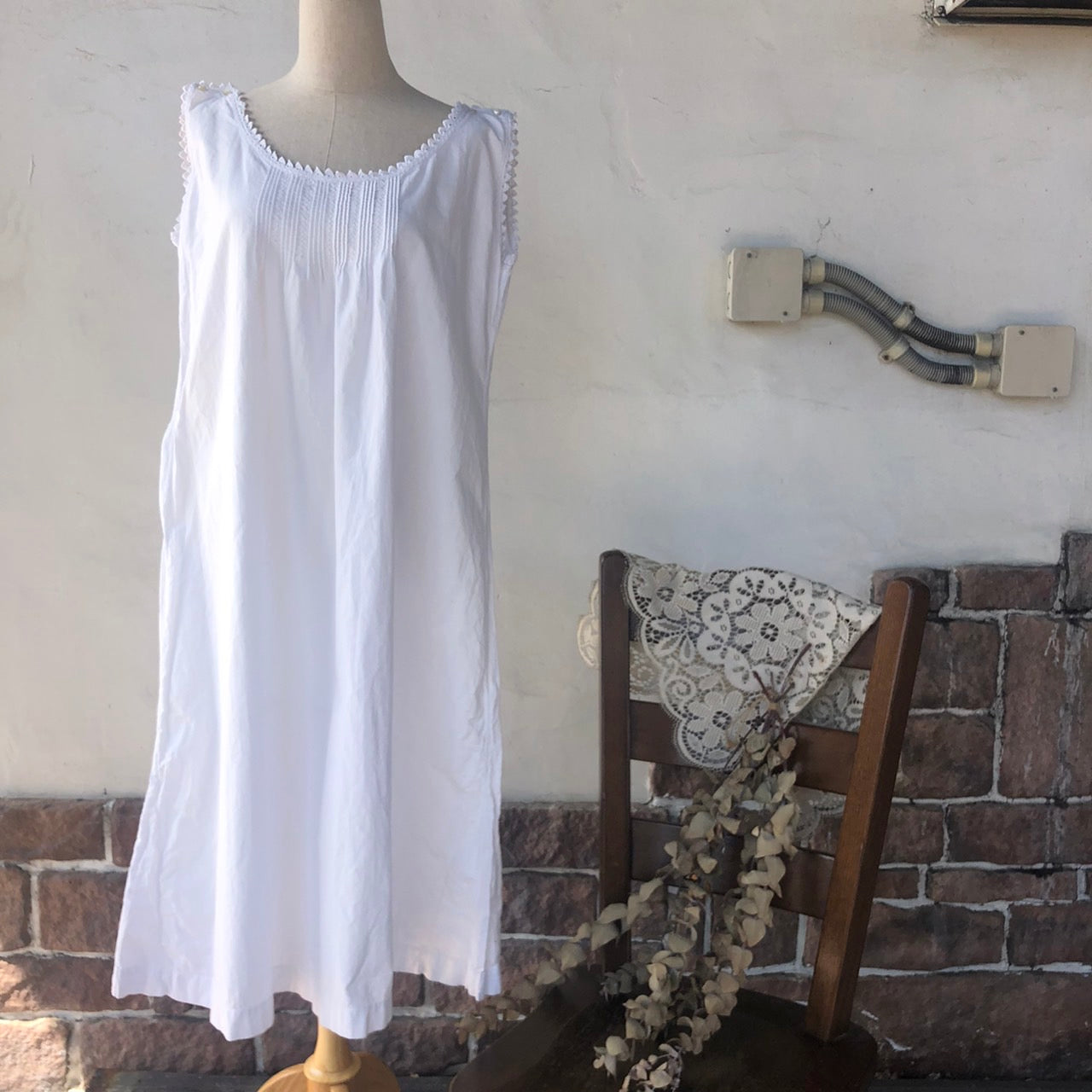 Euro Vintage(ヨーロッパヴィンテージ) Harmony_肩ボタンフレンチノースリーブワンピース 表記なし(Lサイズ程度) ホワイト