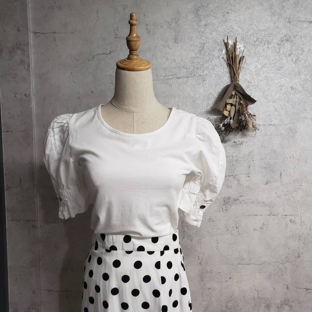 Vintage(ヴィンテージ) 旅するボタンのカットレーストップス 38(Mサイズ程度) ホワイト