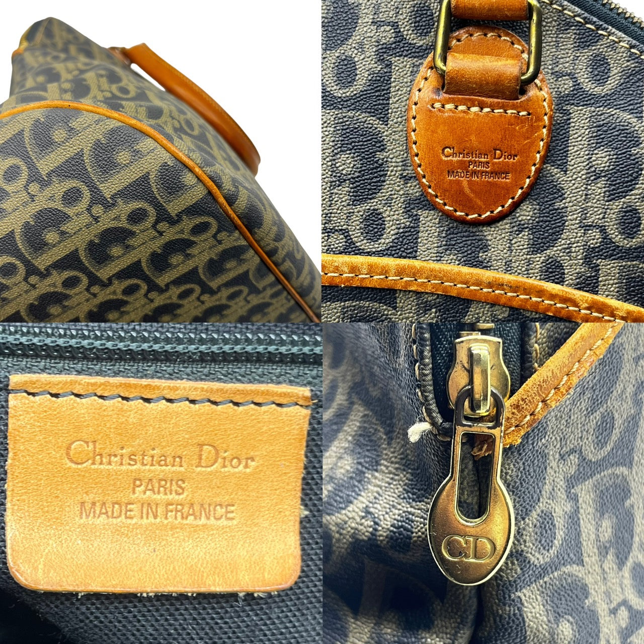 Christian Dior(クリスチャンディオール) vintage trotter bugatti bag/トロッター柄ヴィンテージハンドバッグ/ブガッティ ダークネイビー×ブラウン OLD DIOR/80年代~90年代/稀少