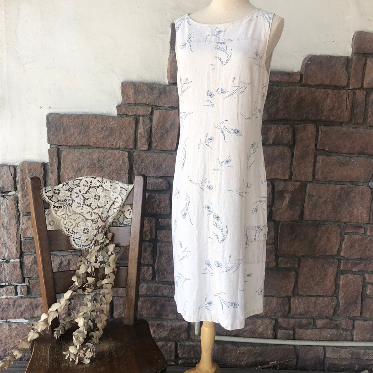 Euro Vintage(ヨーロッパヴィンテージ) Botanical_ノースリーブワンピース 44(Lサイズ程度) ベージュ