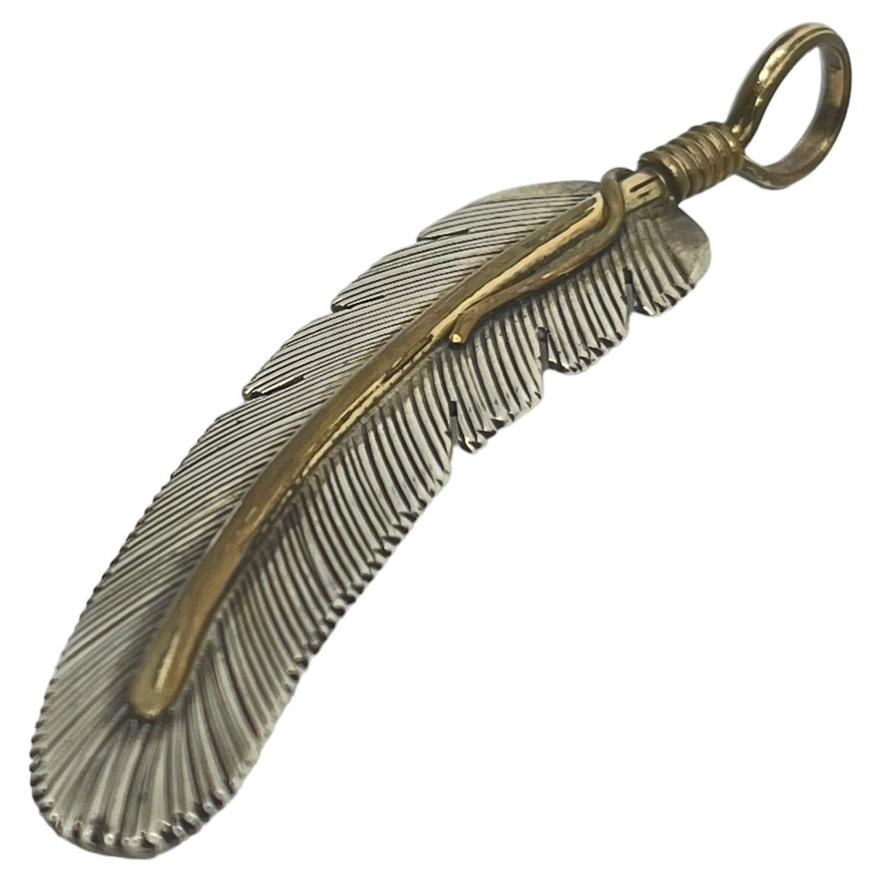 NAVAJO(ナバホ族) イーグル フェザー 12KGF コンビ TOP ペンダント トップ ネックレス Mサイズ シルバー×ゴールド Harvey Mace(ハーヴィーメイス) 作 インディアンジュエリー