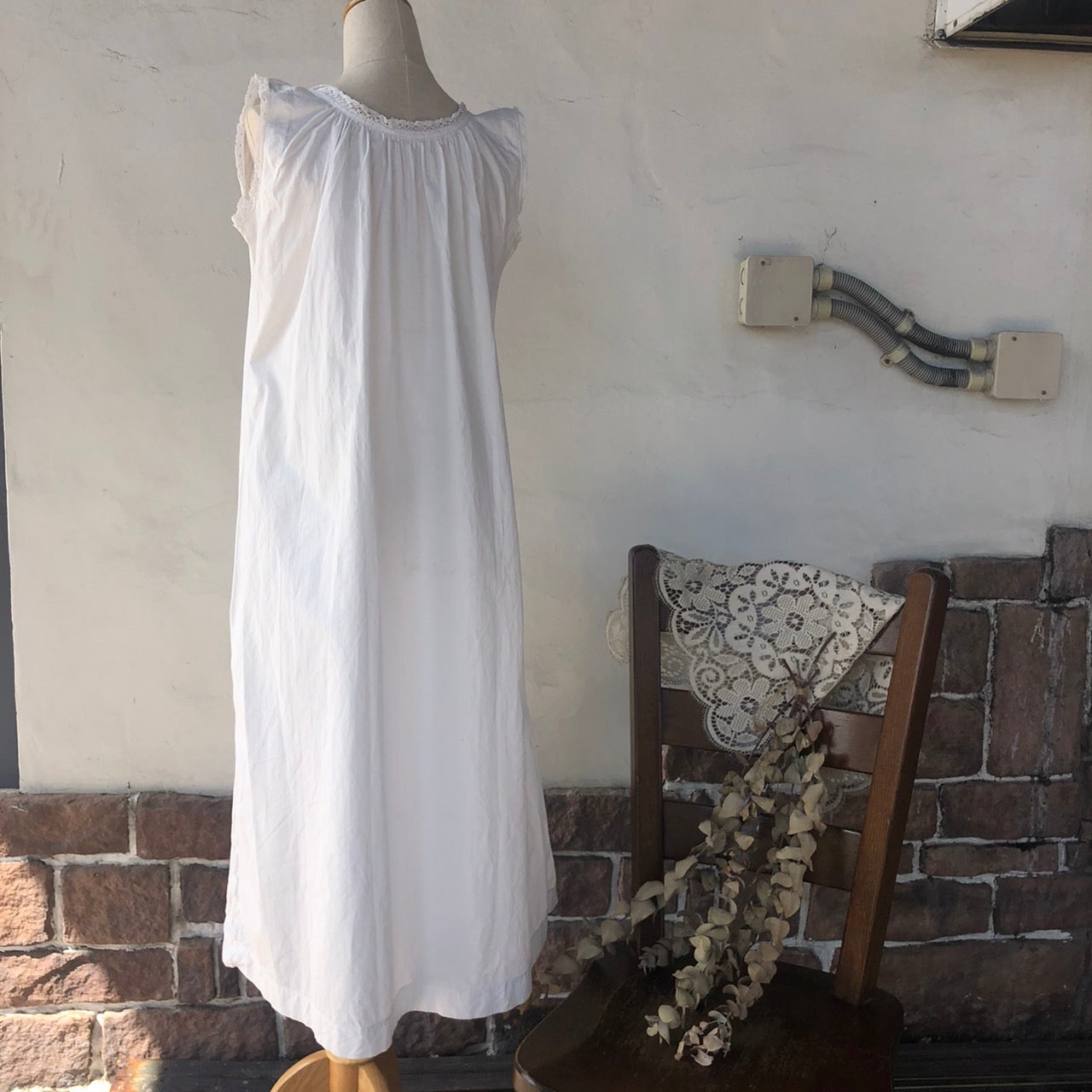 Euro Vintage(ヨーロッパヴィンテージ) Bouquet_フレンチノースリーブワンピース 表記なし(Lサイズ程度) ホワイト