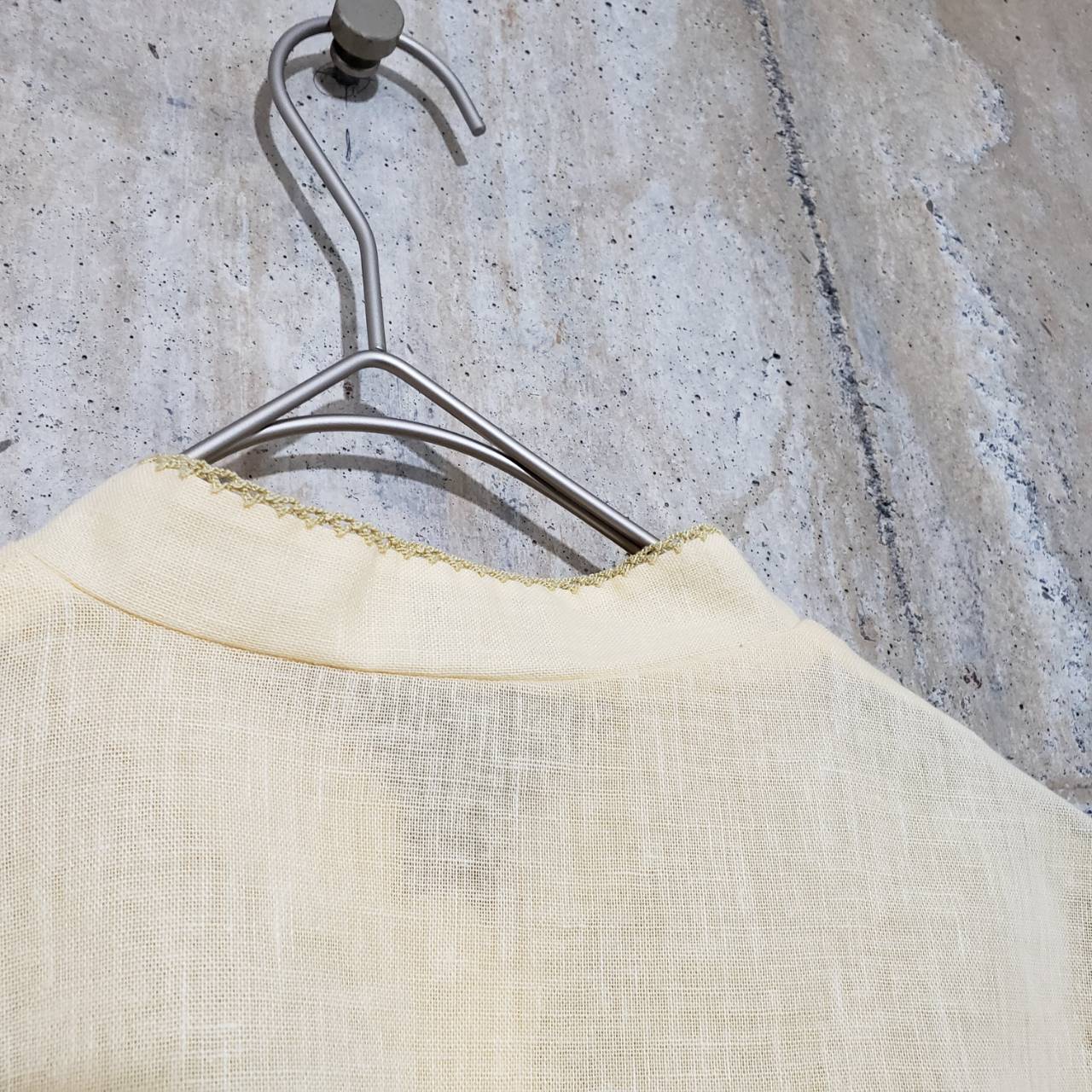 Vintage(ヴィンテージ) パプスリーブ×フレンチボタン半袖シャツ 36(Mサイズ程度) イエロー ドイツ製