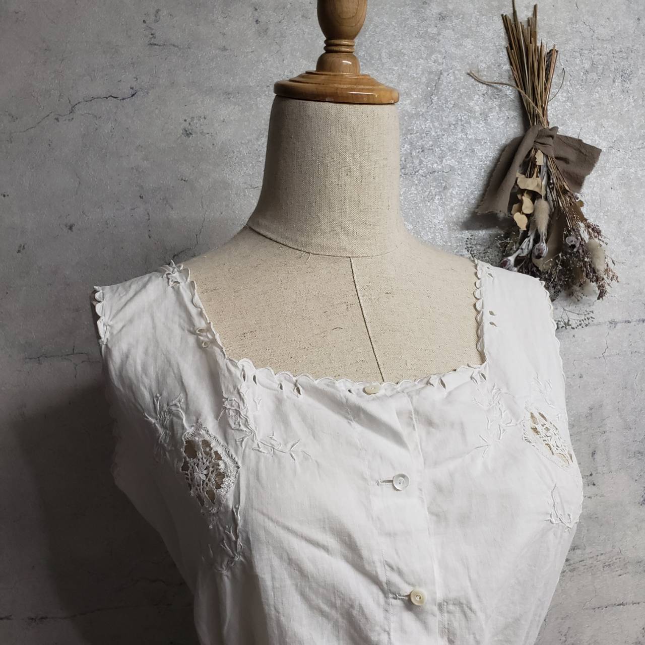 Euro Vintage(ヨーロッパヴィンテージ) Stem_フレンチノースリーブブラウス 表記なし(Mサイズ程度) ホワイト