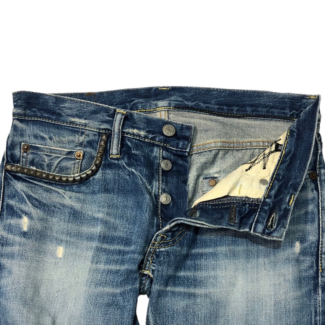 HYSTERIC GLAMOUR(ヒステリックグラマー) 00's スタッズUSED加工デニムパンツ/ダメージ加工 W28 インディゴ