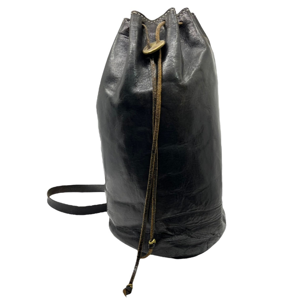 Munoz Vrandecic(ムニョス ブランデシック) Handmade Leather Drawstring Boston Bag ハンドメイドレザー巾着ボストンバッグ ブラック