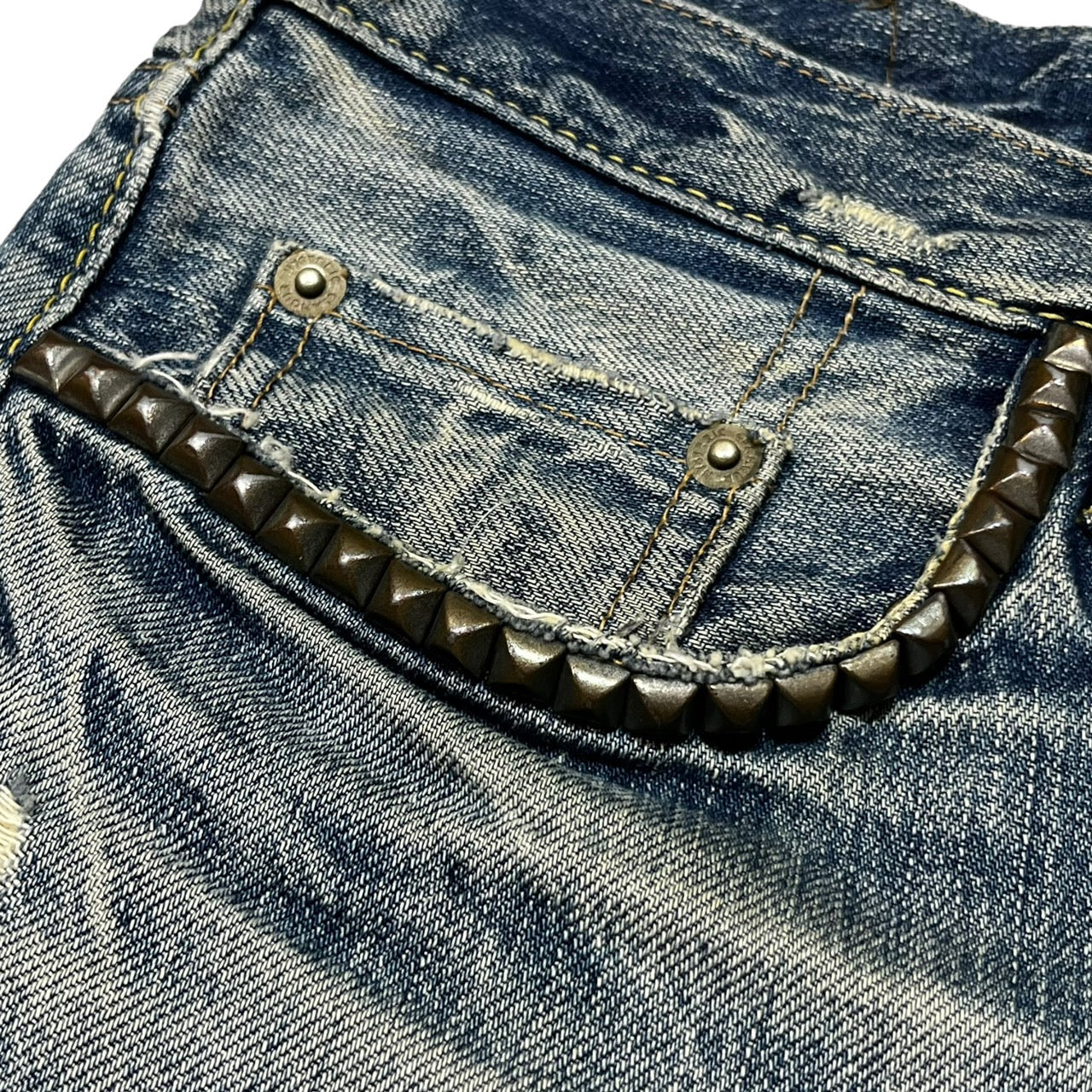 HYSTERIC GLAMOUR(ヒステリックグラマー) 00's スタッズUESD加工デニムパンツ/小窓/リペア加工 0292AP14 W28 インディゴ