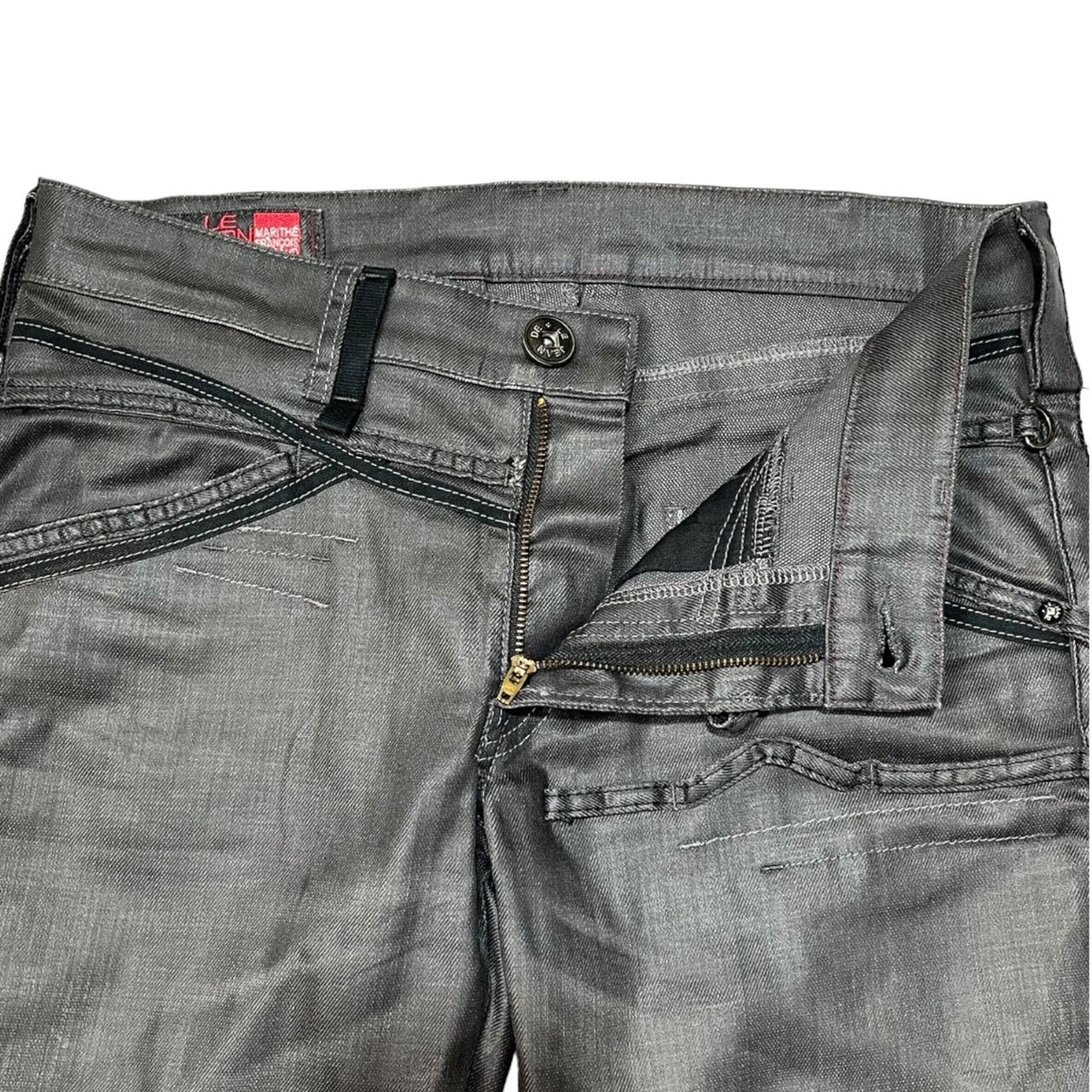 MARITHE FRANCOIS GIRBAUD(マリテフランソワジルボー) 00’s ボンテージ コーティング デニム パンツ ロゴ ギミック M7-1435 LL ブラック Y2K