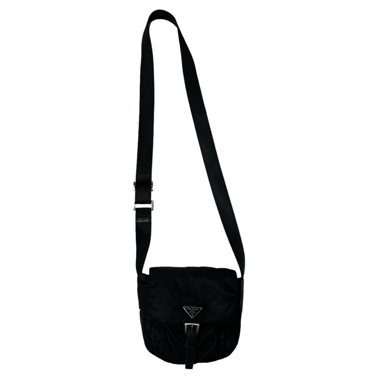 PRADA(プラダ) old nylon shoulder pouch/オールドナイロンショルダーポーチ/三角プレート/バッグ ブラック 全体使用感有