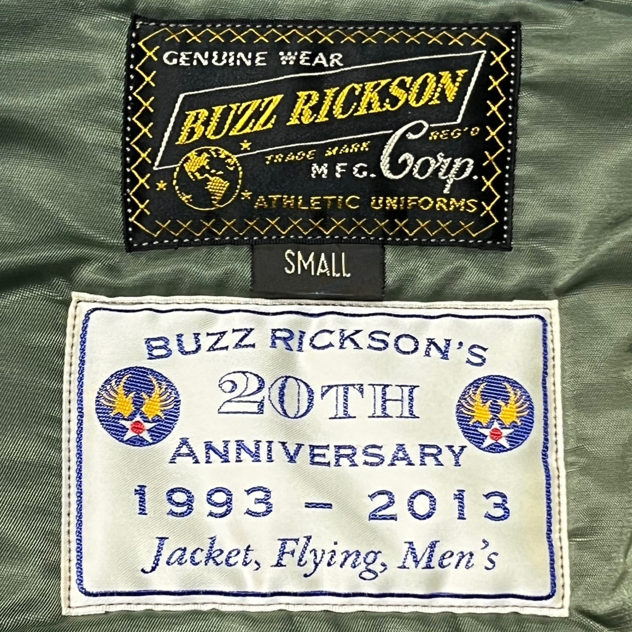 BUZZ RICKSON’S(バズリクソンズ) 20周年記念 TYPE MA-1 SLENDER/フライトジャケット BR12812 S セージグリーン/カーキ 青リブ/付属品完品/限定モデル