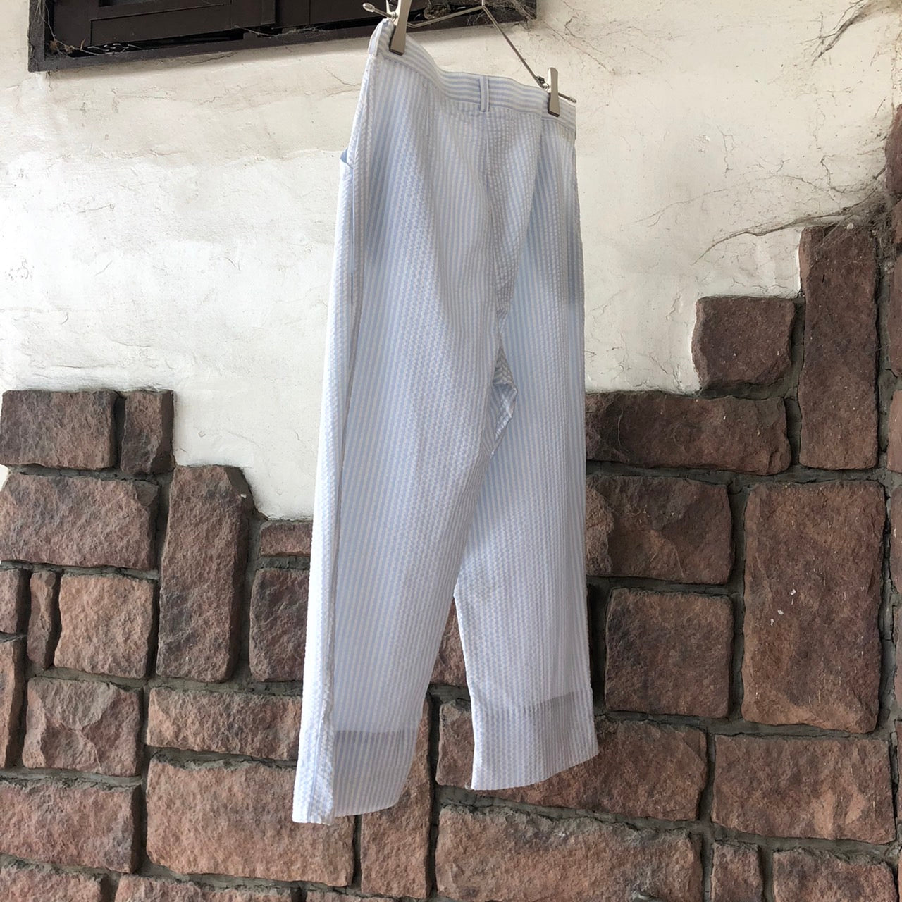 Euro Vintage(ヨーロッパヴィンテージ) Popcorn_ストライプ8分丈パンツ 1(Sサイズ程度) ブルー