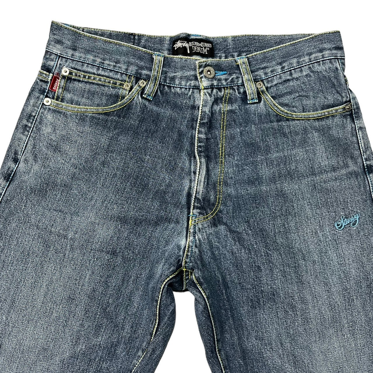STUSSY(ステューシー) 00's logo embroidery denim ロゴ 刺繍 デニム パンツ ジーンズ ドクロ 107SF W30 インディゴ ROUGH & RUGGED Y2K
