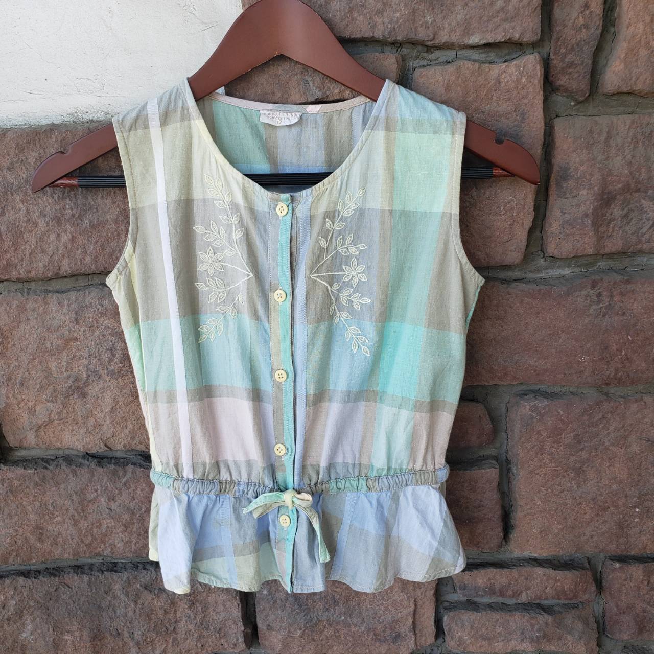 Euro Vintage(ヨーロッパヴィンテージ) Kasane_ペールトーン刺繍ベスト 12(Mサイズ程度) グリーン