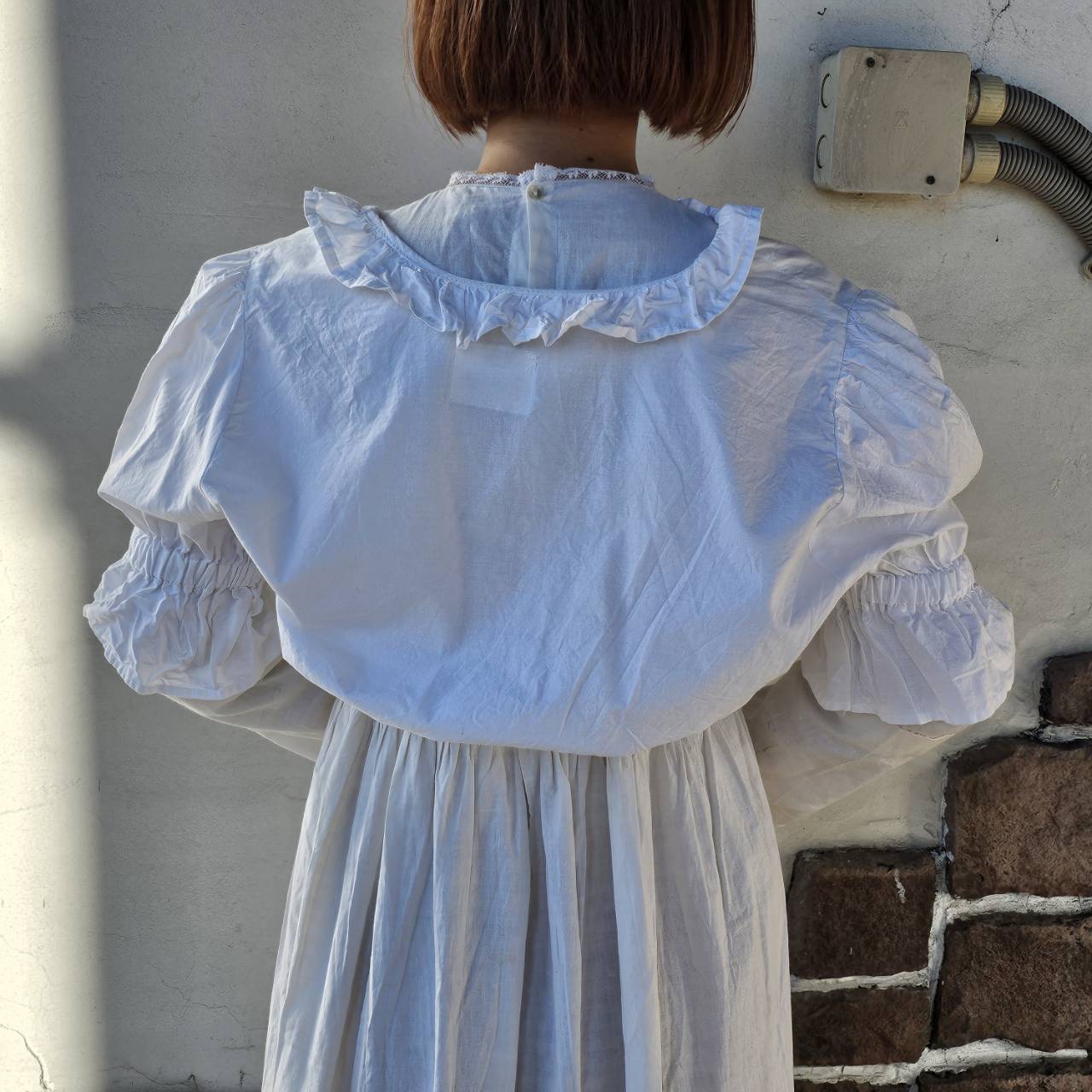 Vintage(ヴィンテージ) Edelnice フロントリボンショートブラウス 54(Mサイズ程度) ホワイト