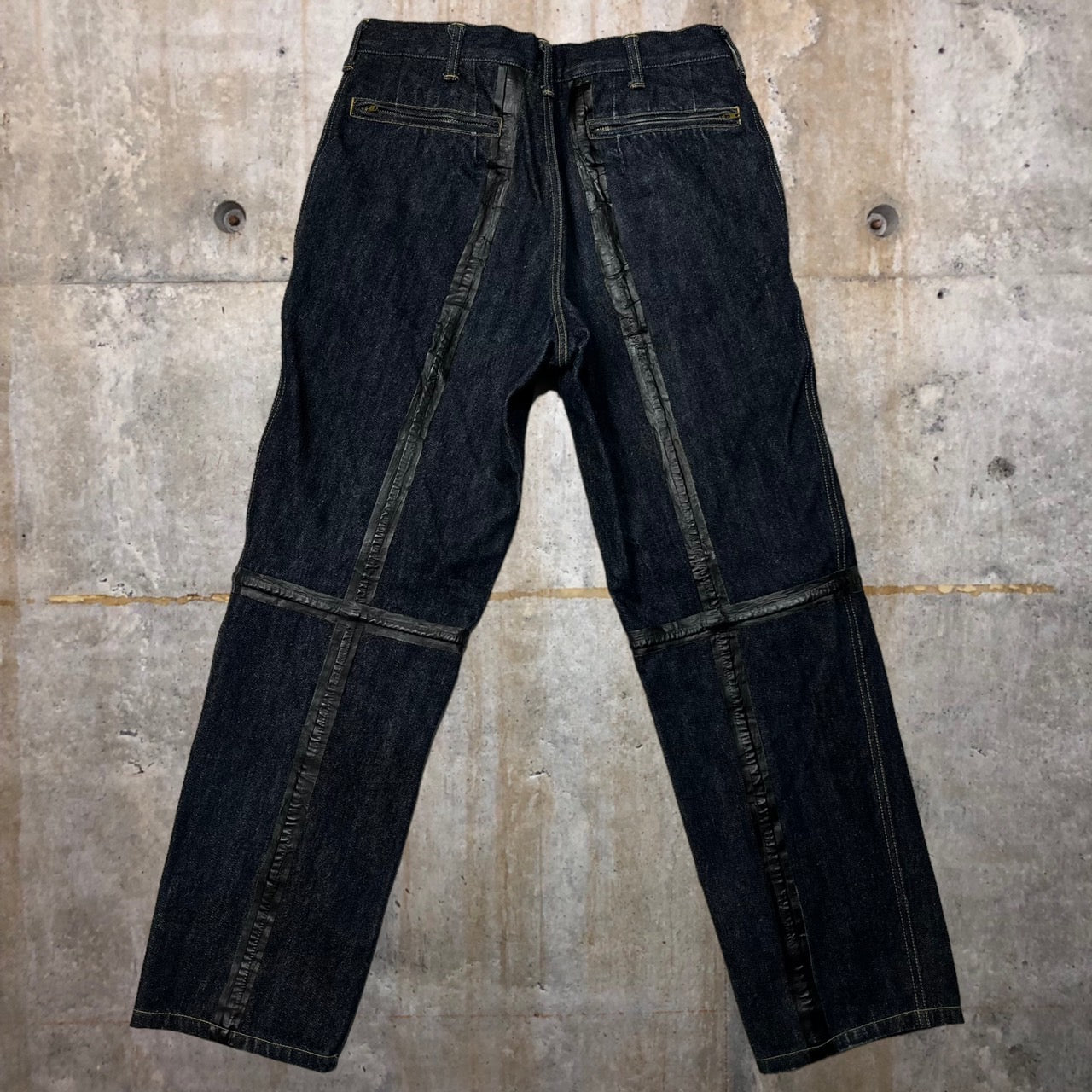 COMME des GARCONS HOMME(コムデギャルソンオム) 03AW polyurethane tape decoration denim pants/ポリウレタンテープ装飾デニムパンツ/川久保玲/00s HK-P052 SIZE M インディゴ×ブラック AD2003 本人期