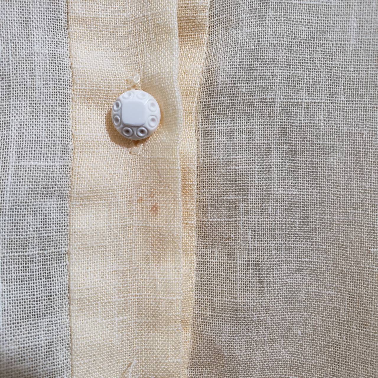 Vintage(ヴィンテージ) パプスリーブ×フレンチボタン半袖シャツ 36(Mサイズ程度) イエロー ドイツ製