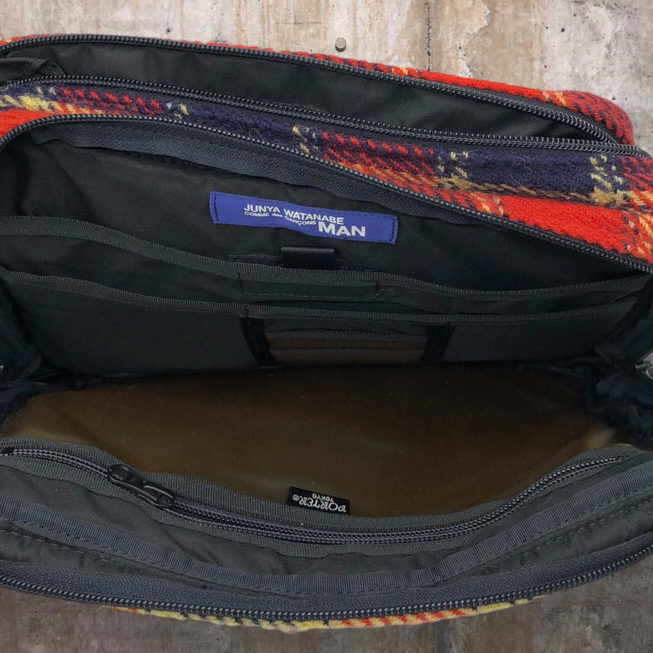COMME des GARCONS JUNYA WATANABE MAN×PORTER(コムデギャルソンジュンヤワタナベマン×ポーター) 02AW tartan check wool shoulder bag/タータンチェックウールショルダーバッグ/00s/コラボ レッド×ネイビー