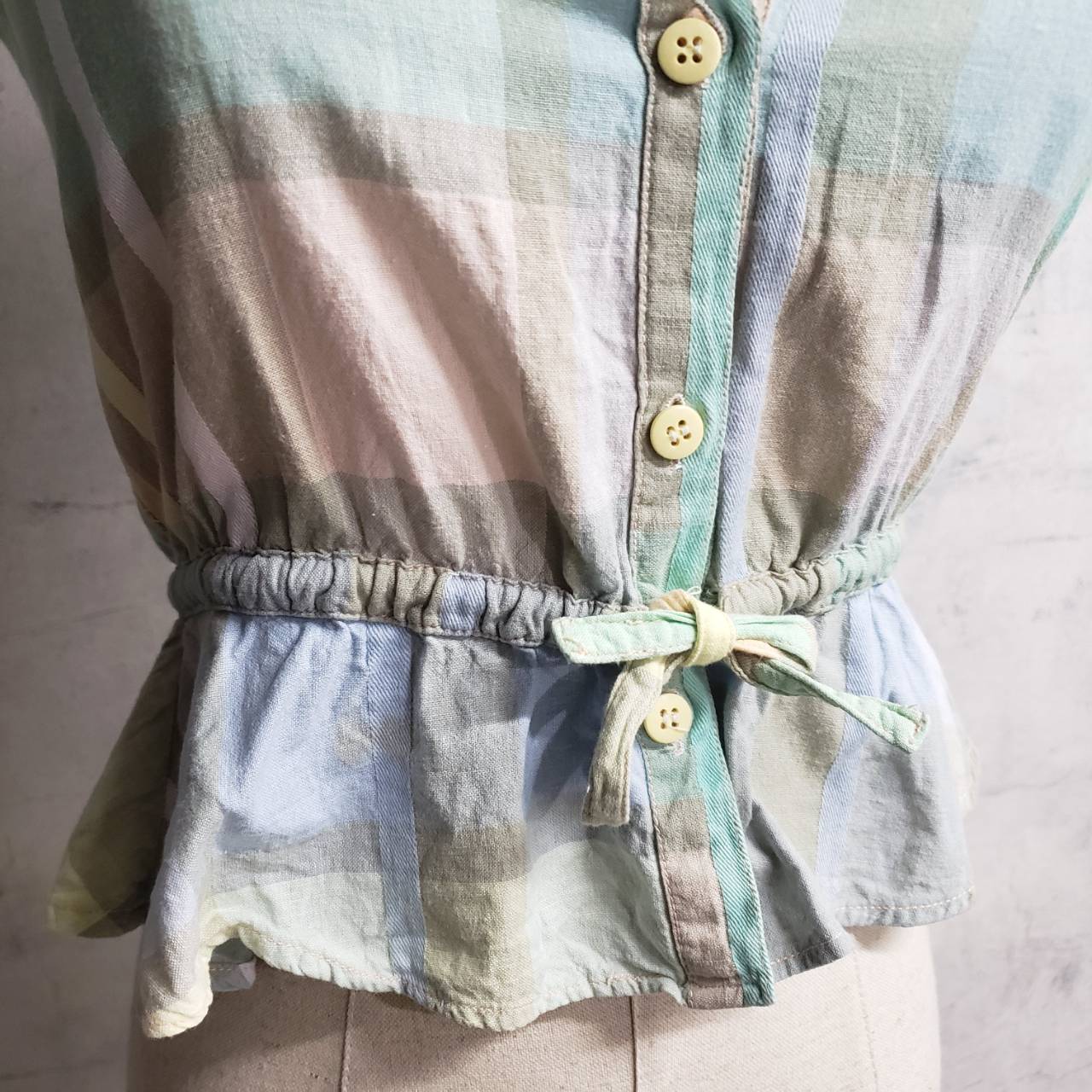 Euro Vintage(ヨーロッパヴィンテージ) Kasane_ペールトーン刺繍ベスト 12(Mサイズ程度) グリーン