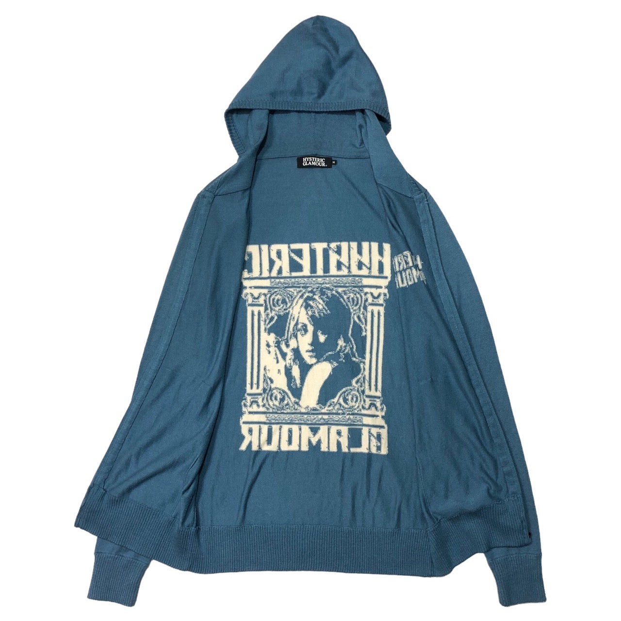 HYSTERIC GLAMOUR(ヒステリックグラマー) "HYS girl" High gauge hooded knit/ハイゲージフーデットニット/ジップパーカー/カーディガン 0203ND03 M スカイブルー