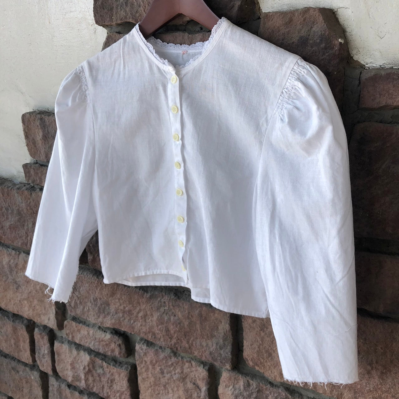 Euro Vintage(ヨーロッパヴィンテージ) 切りっぱなしBaumwollミニレースブラウス 40(Lサイズ程度) ホワイト