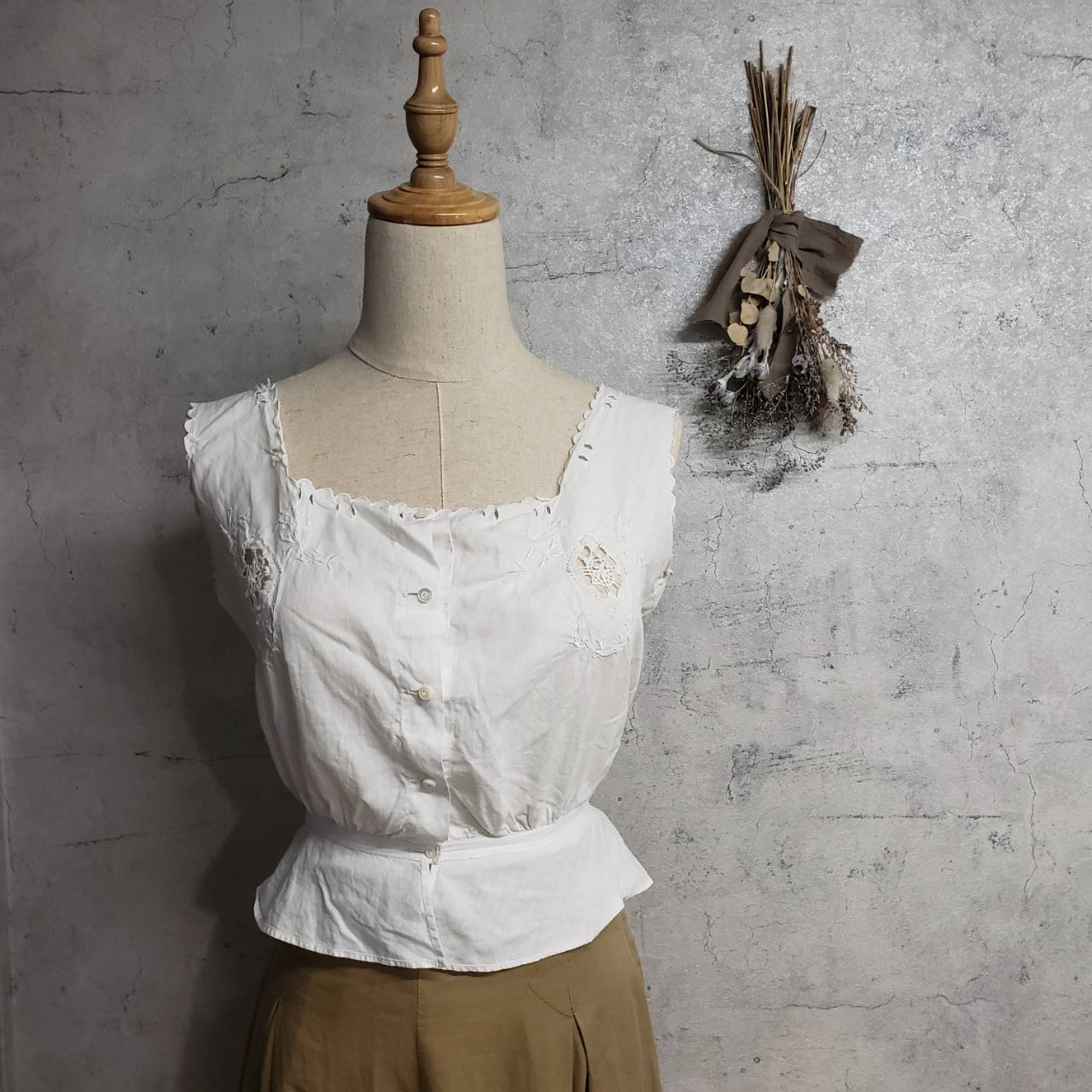 Euro Vintage(ヨーロッパヴィンテージ) Stem_フレンチノースリーブブラウス 表記なし(Mサイズ程度) ホワイト