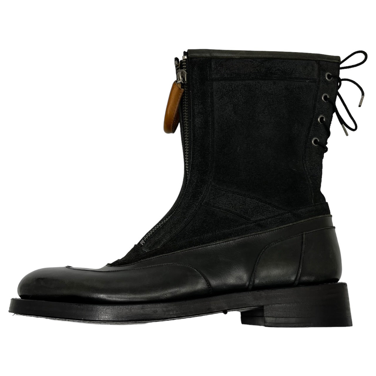 foot the coacher(フットザコーチャー) leather handle double zip boots レザーハンドル ダブルジップ ブーツ 本革 SIZE表記無し ブラック×ブラウン 内ボア