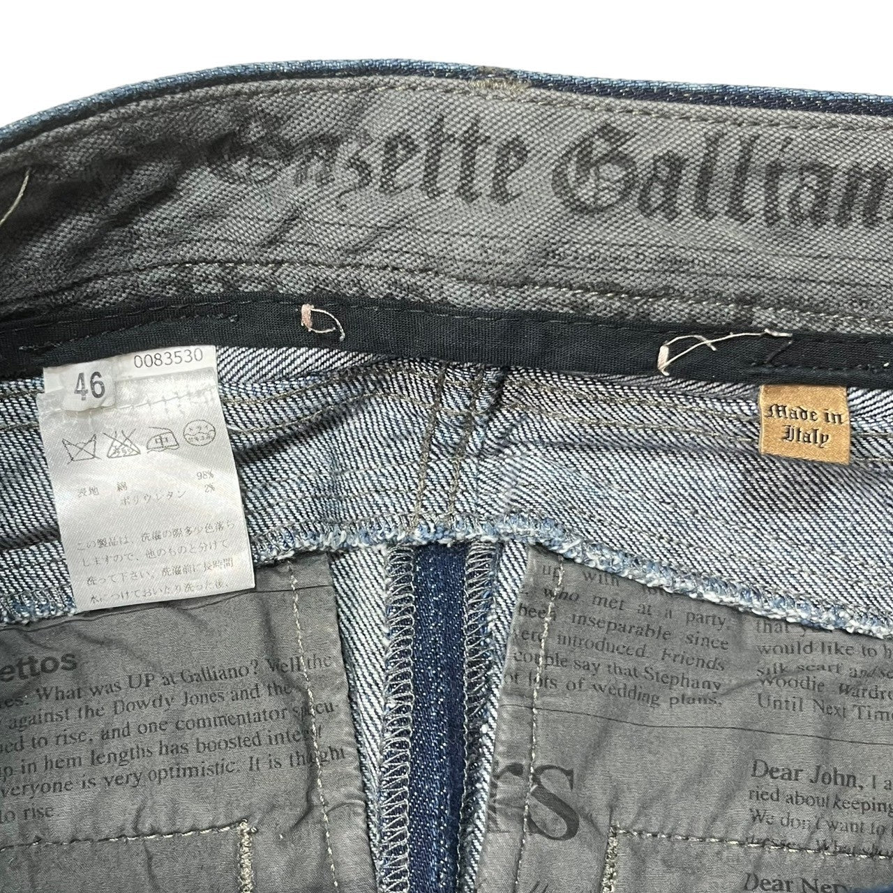 JOHN GALLIANO(ジョンガリアーノ) 00's double waist denim pants ダブル ウエスト バナナ デニム パンツ レイヤード ギミック 46(M程度) インディゴ archive アーカイブ