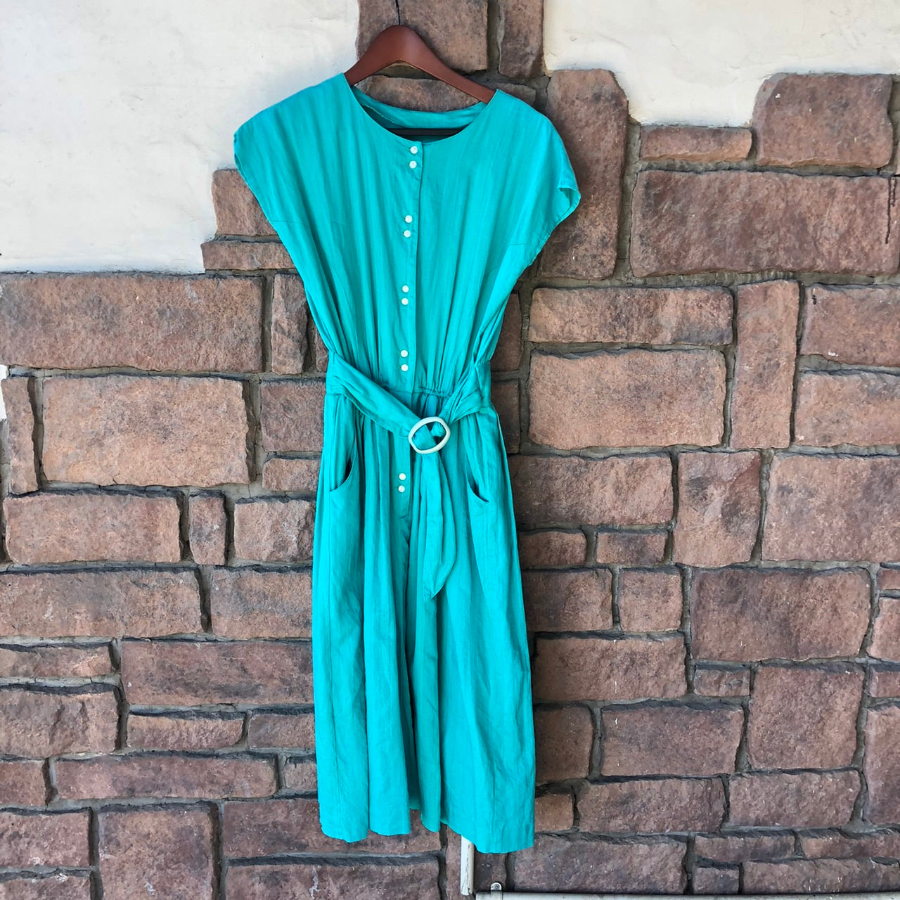 VINTAGE(ヴィンテージ) 80'sヴィンテージノースリーブドレス Mサイズ程度 グリーン trancesbreuster