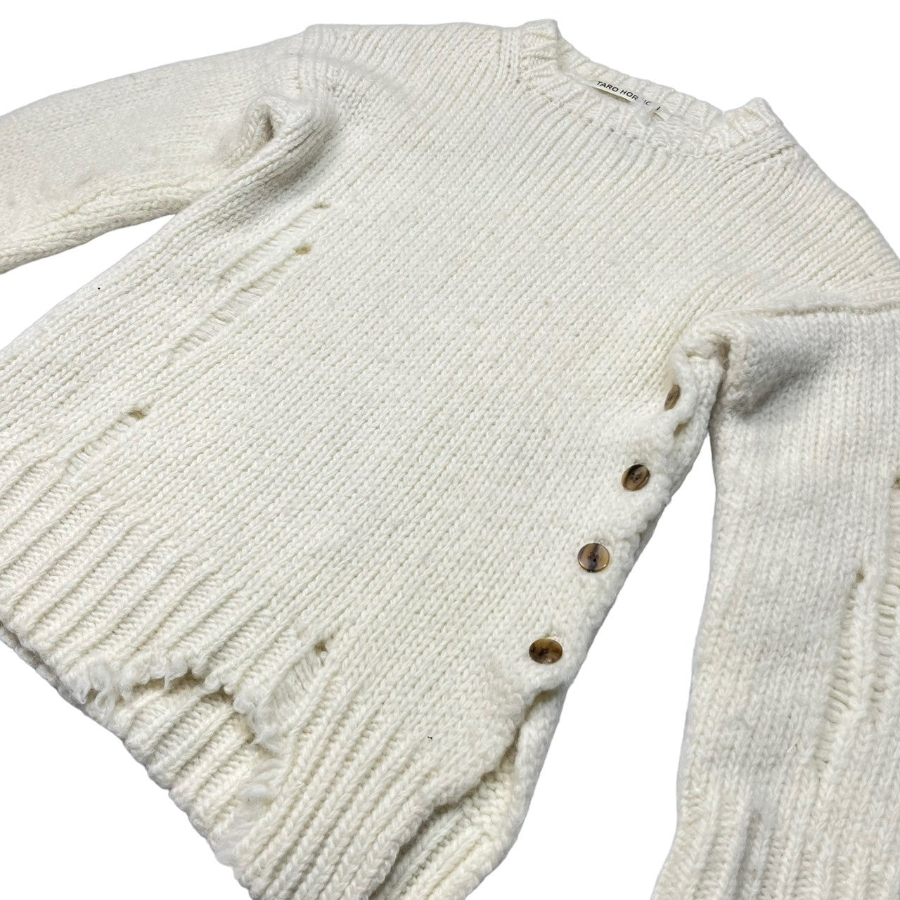 TARO HORIUCHI(タロウホリウチ) ローゲージ ダメージ加工 ニット サイドスリット ざっくり 1804-KU4-409 FREE ホワイト