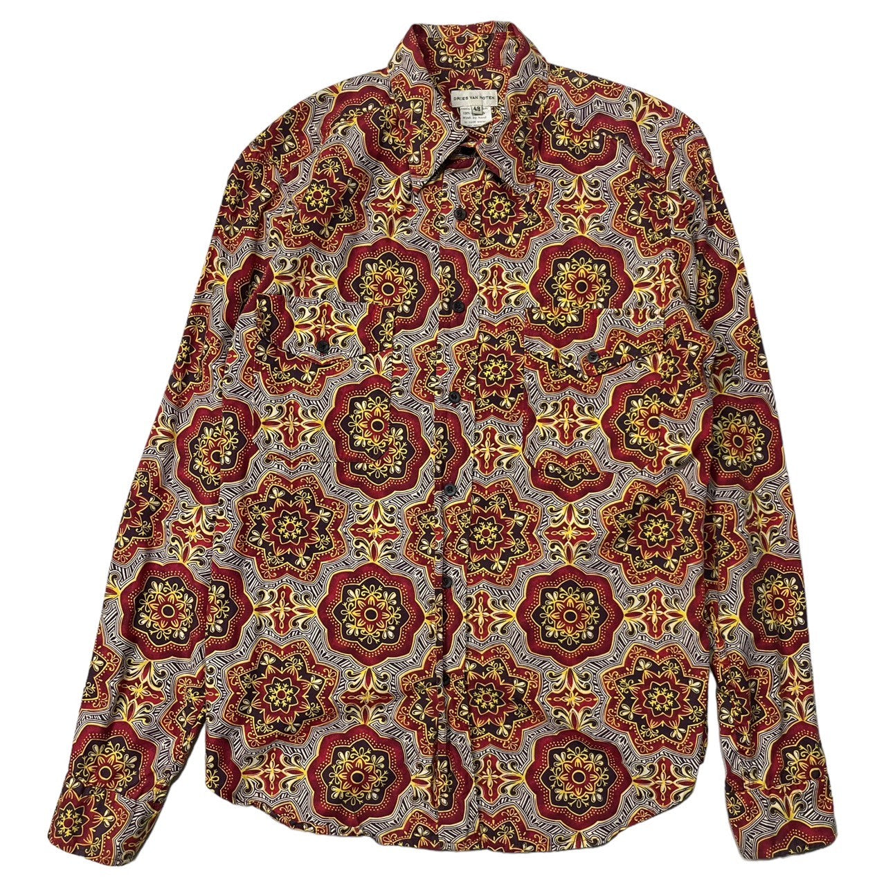 DRIES VAN NOTEN(ドリスヴァンノッテン) oriental allover pattern long sleeve cotton shirt オリエンタル 総柄 長袖 コットンシャツ SIZE 48(M) レッド