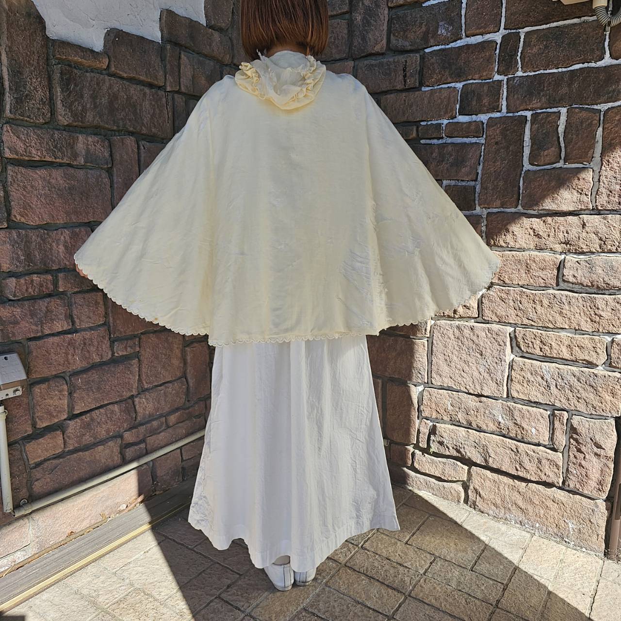 VINTAGE(ヴィンテージ) 50~'sフラワーステッチケープ 表記なし(FREE) アイボリー