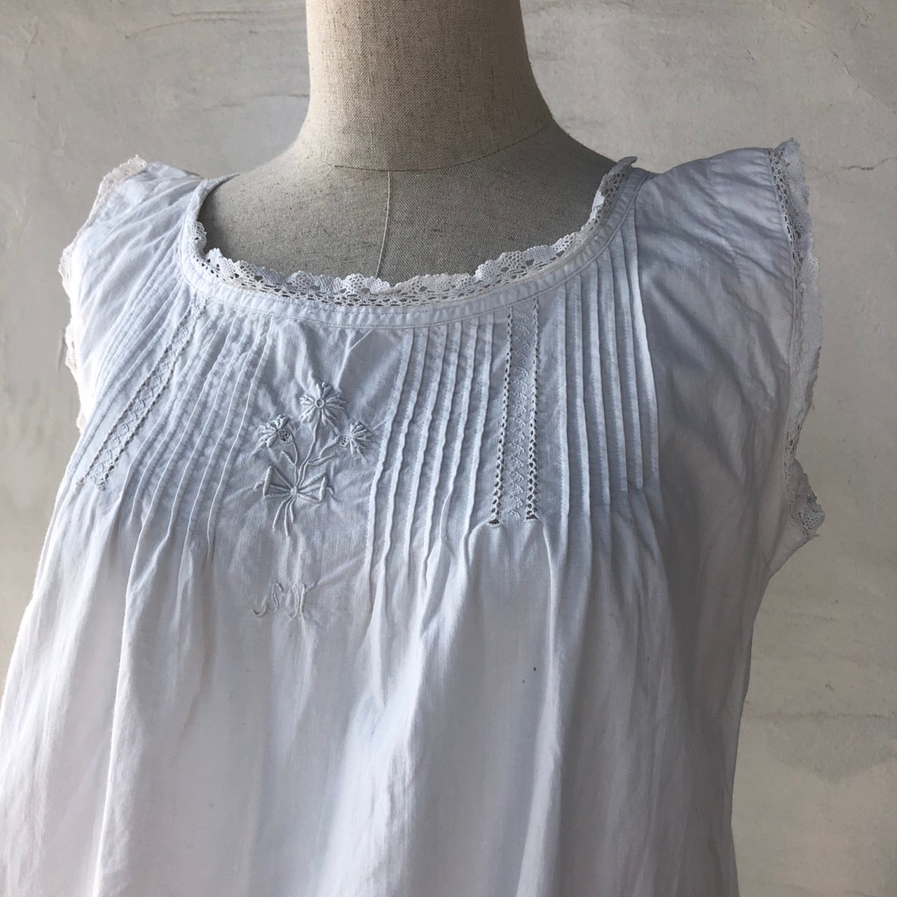 Euro Vintage(ヨーロッパヴィンテージ) Bouquet_フレンチノースリーブワンピース 表記なし(Lサイズ程度) ホワイト