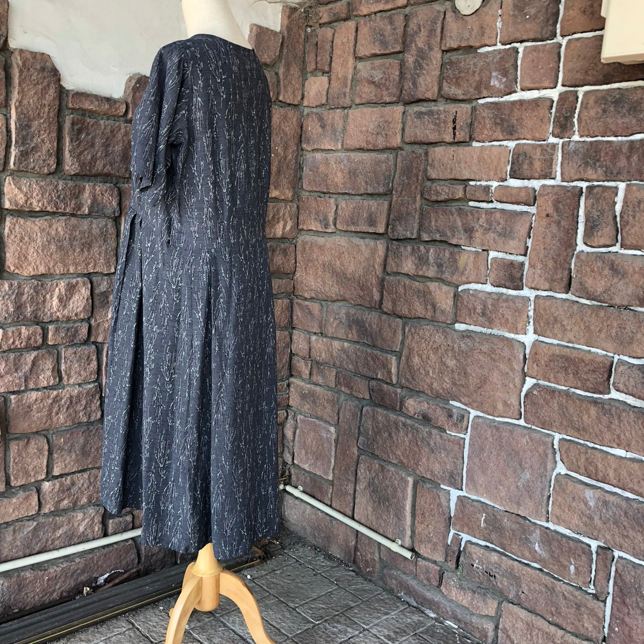 Euro Vintage(ヨーロッパヴィンテージ) NightGreen_ボタニカル半袖ワンピース 表記なし(Mサイズ程度) グレー