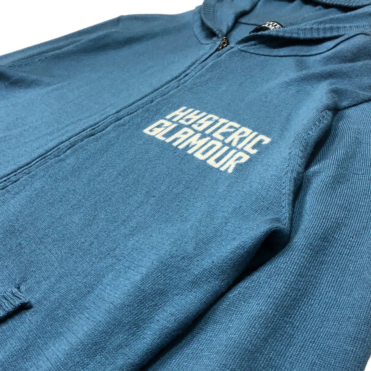 HYSTERIC GLAMOUR(ヒステリックグラマー) "HYS girl" High gauge hooded knit/ハイゲージフーデットニット/ジップパーカー/カーディガン 0203ND03 M スカイブルー