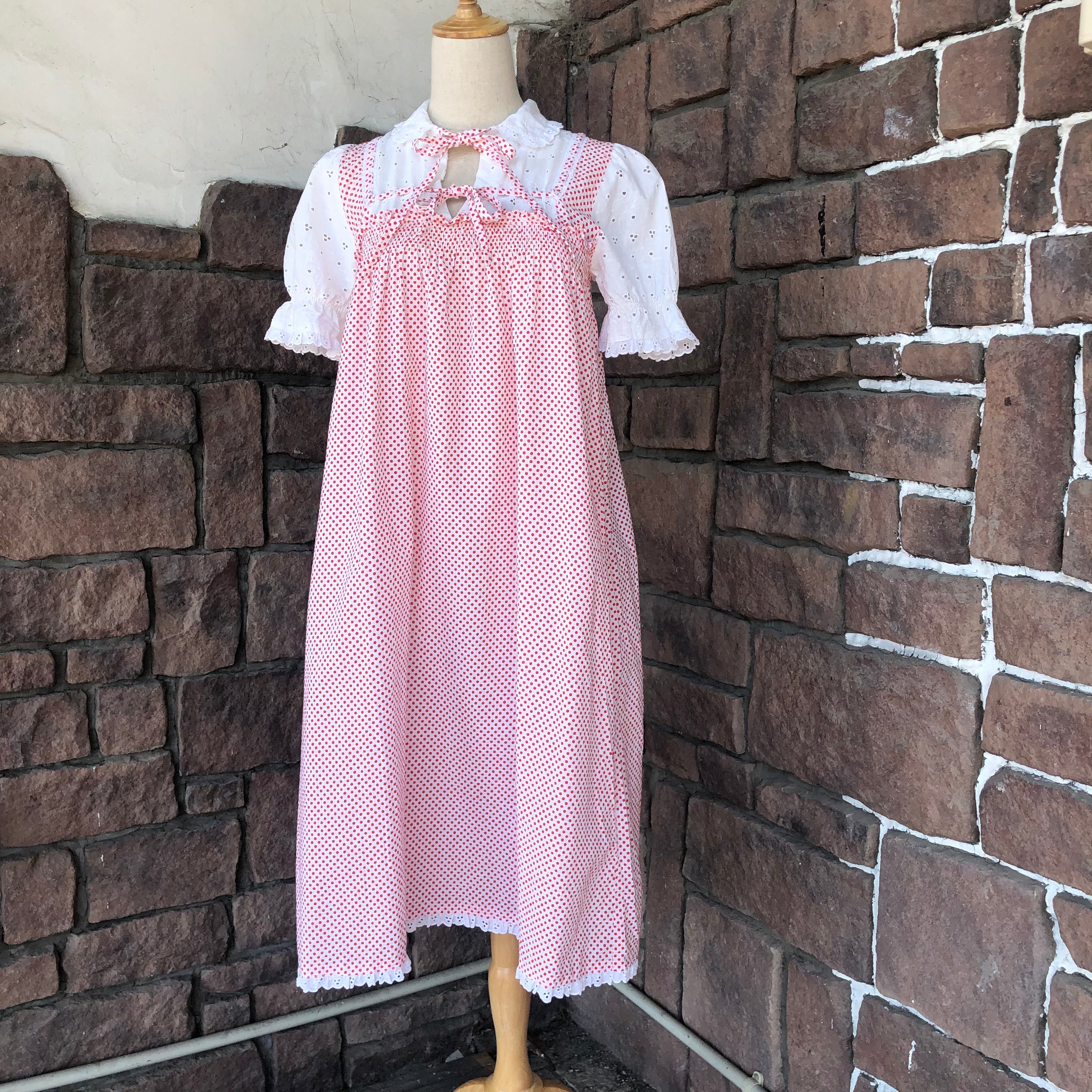 Euro Vintage(ヨーロッパヴィンテージ) Ribon_ドットレースの気分ワンピース 表記なし(Mサイズ程度) レッド