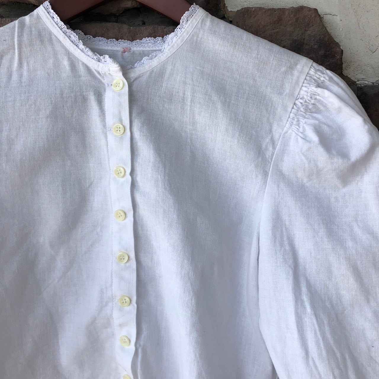 Euro Vintage(ヨーロッパヴィンテージ) 切りっぱなしBaumwollミニレースブラウス 40(Lサイズ程度) ホワイト