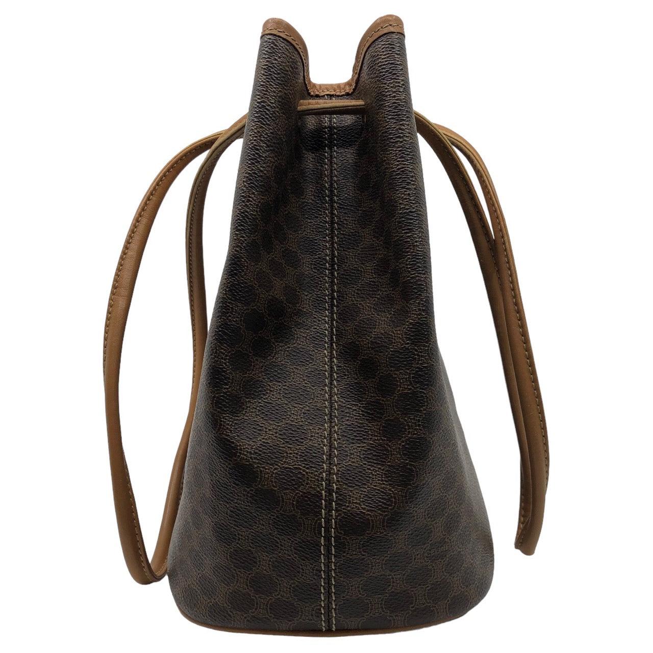 CELINE(セリーヌ) マカダム柄 巾着 トートバッグ 肩掛け ショルダーバッグ レザー バケツ型 M08 ブラウン OLD CELINE オールドセリーヌ ヴィンテージ