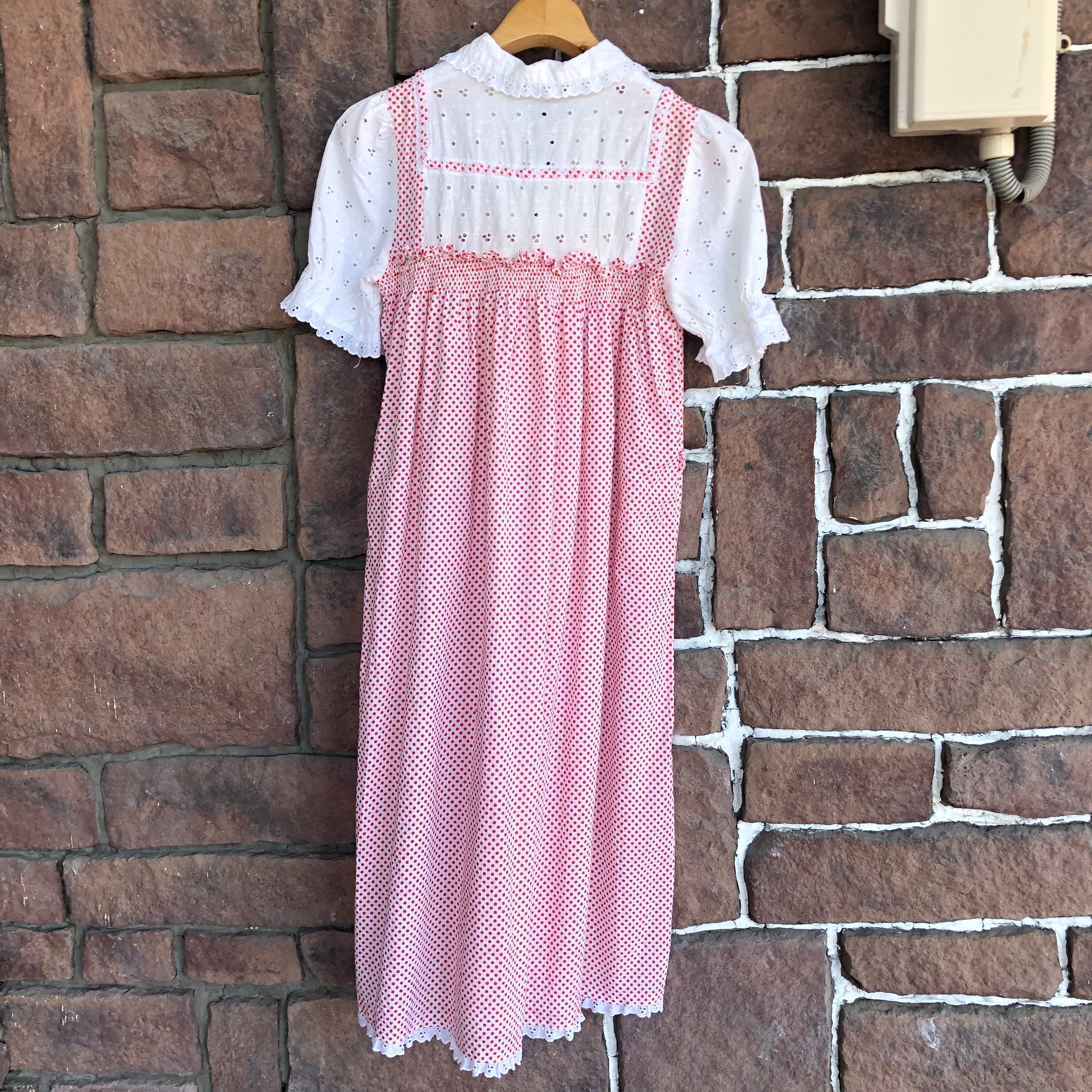 Euro Vintage(ヨーロッパヴィンテージ) Ribon_ドットレースの気分ワンピース 表記なし(Mサイズ程度) レッド