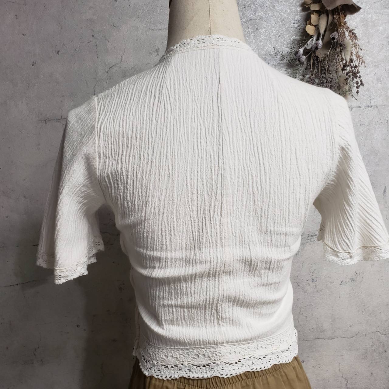 Euro Vintage(ヨーロッパヴィンテージ) Shirushi_レースショート丈カットソー 40(Mサイズ程度) ホワイト