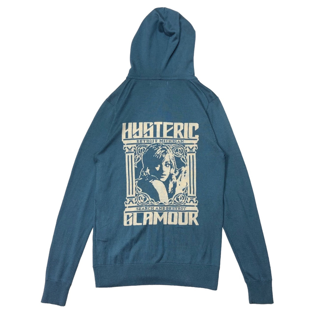 HYSTERIC GLAMOUR(ヒステリックグラマー) "HYS girl" High gauge hooded knit/ハイゲージフーデットニット/ジップパーカー/カーディガン 0203ND03 M スカイブルー