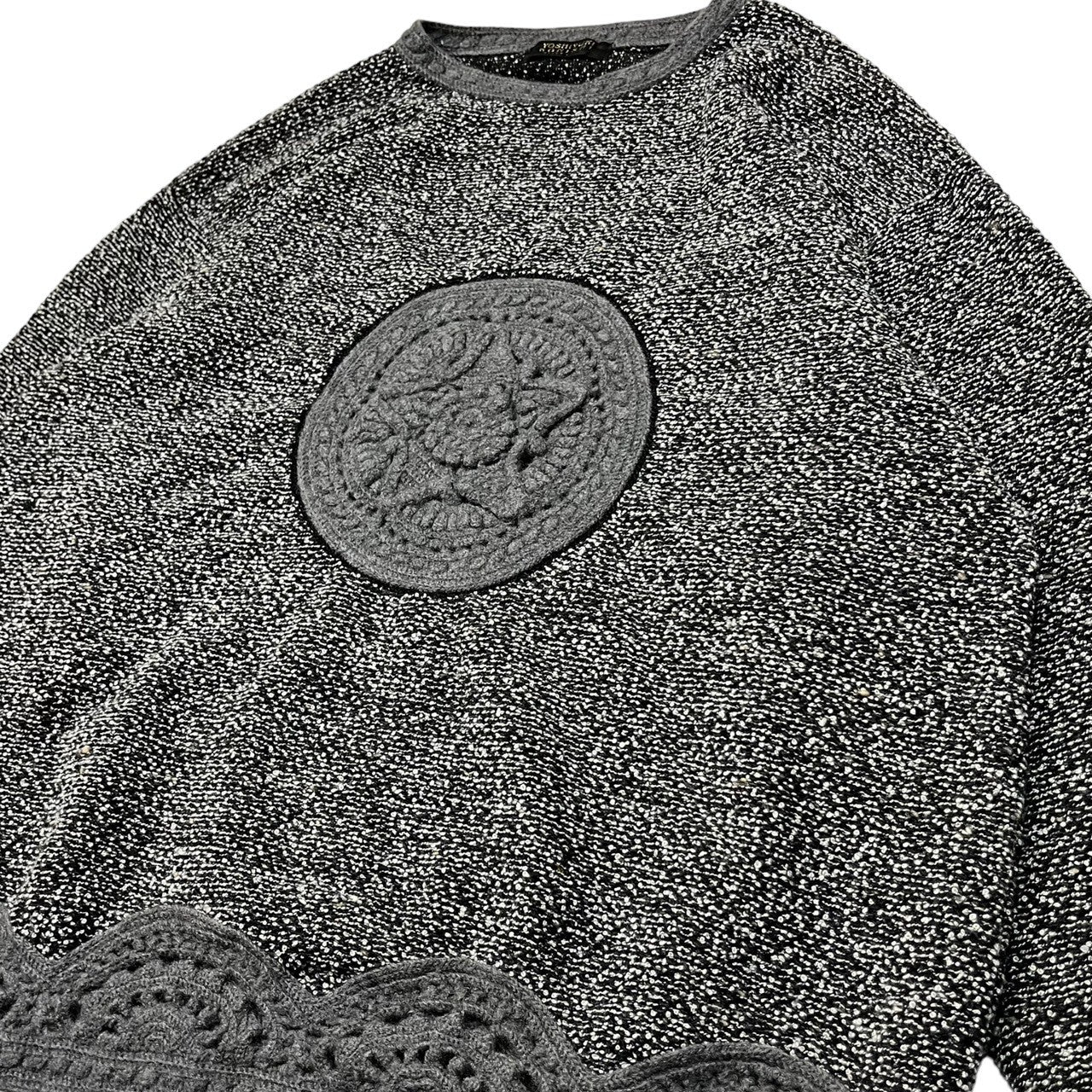 YOSHIYUKI KONISHI(ヨシユキコニシ) 80's ~ 90's Hexagram wool knit 六芒星 ウール ブレンド クルーネック ニット 表記無し(XL程度) グレー×ブラック FICCE UOMO フィッチェ 80年代 ~ 90年代 ドン小西
