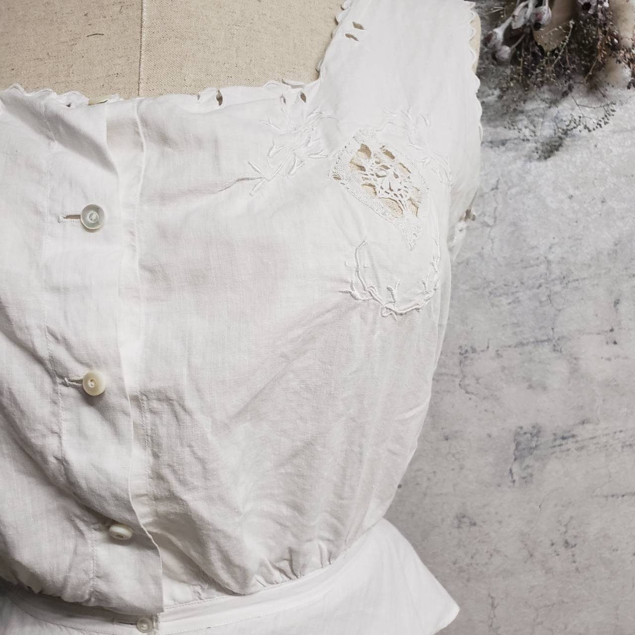 Euro Vintage(ヨーロッパヴィンテージ) Stem_フレンチノースリーブブラウス 表記なし(Mサイズ程度) ホワイト