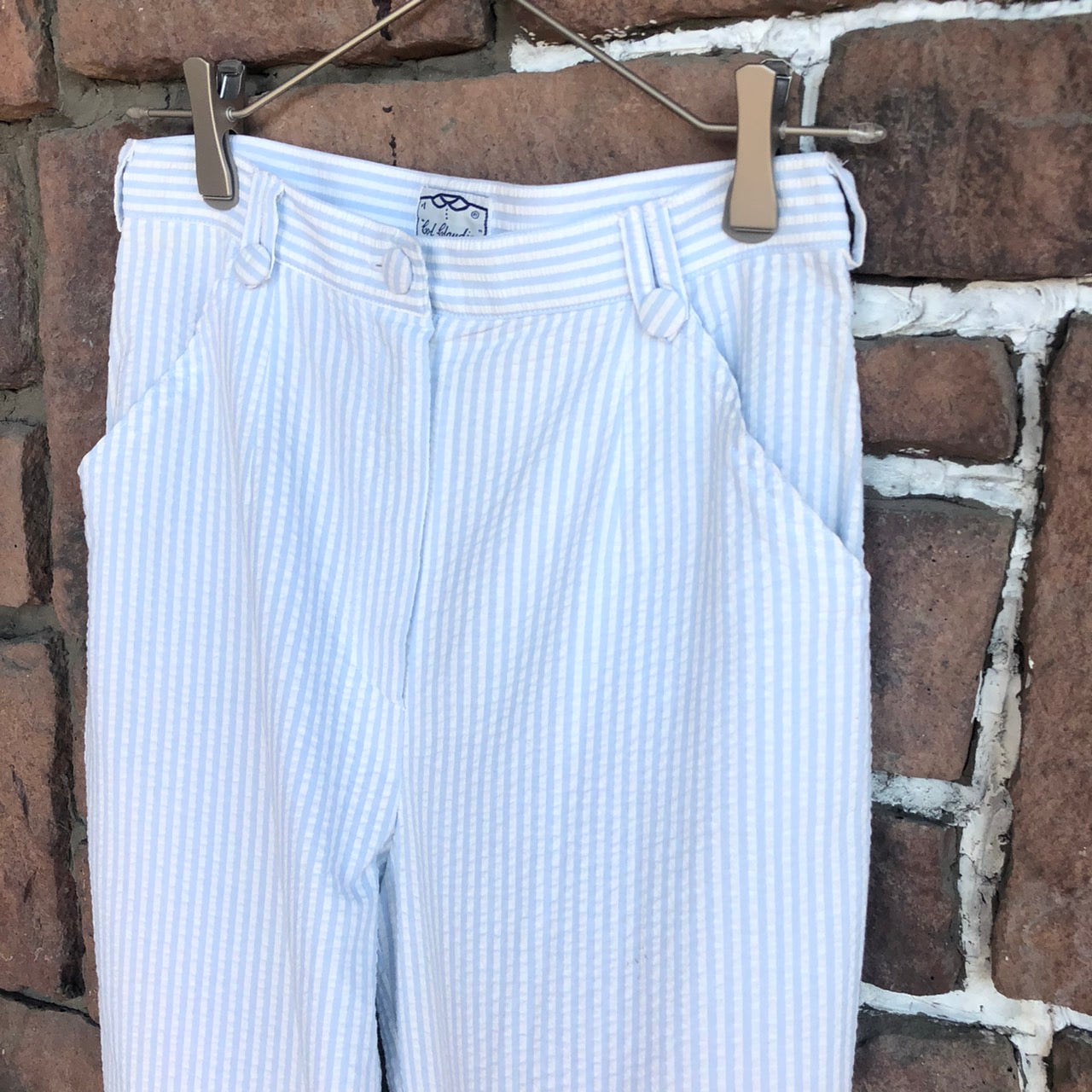Euro Vintage(ヨーロッパヴィンテージ) Popcorn_ストライプ8分丈パンツ 1(Sサイズ程度) ブルー