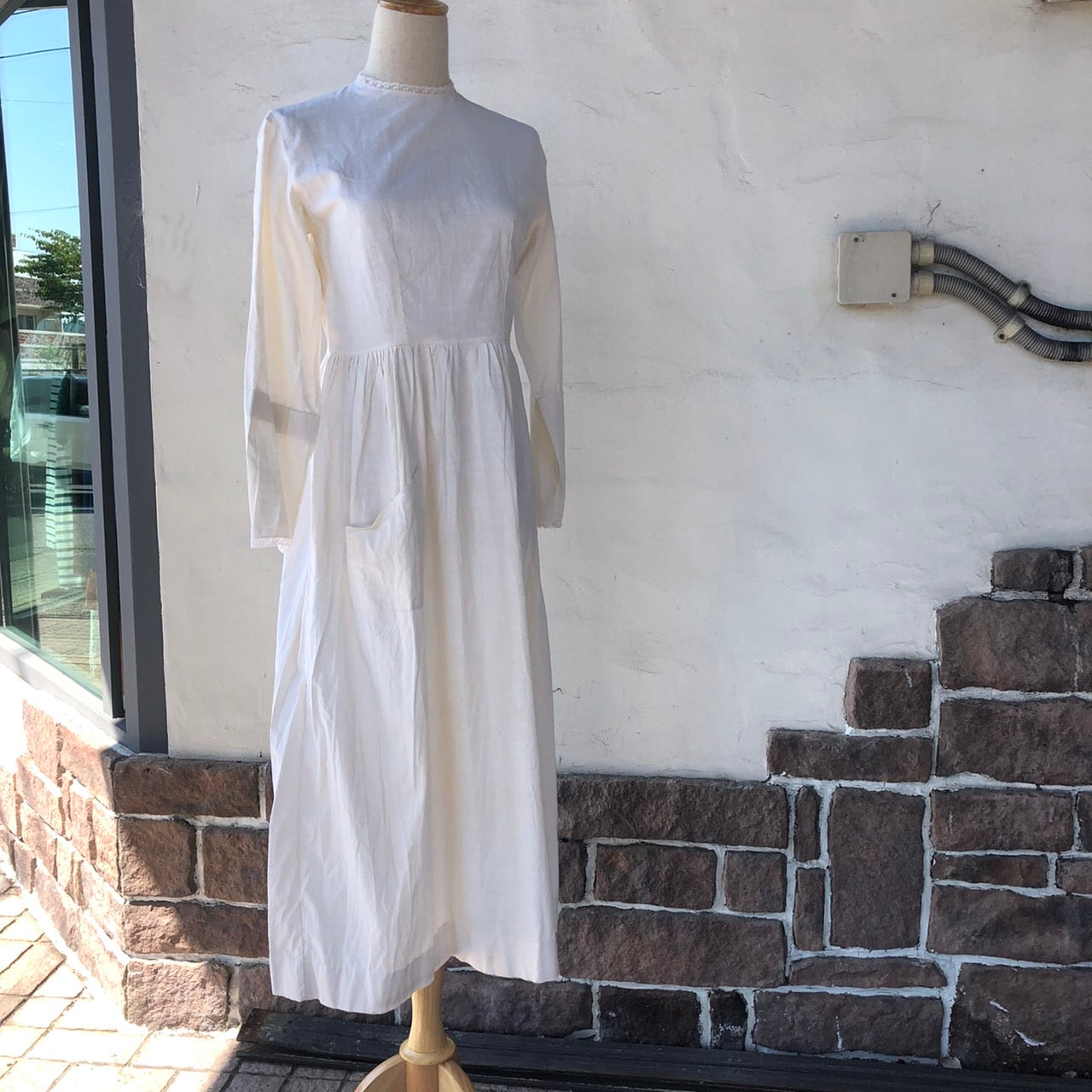 Euro Vintage(ヨーロッパヴィンテージ) Omekashi_ミニレースのロングワンピース 表記なし(Mサイズ程度) ホワイト