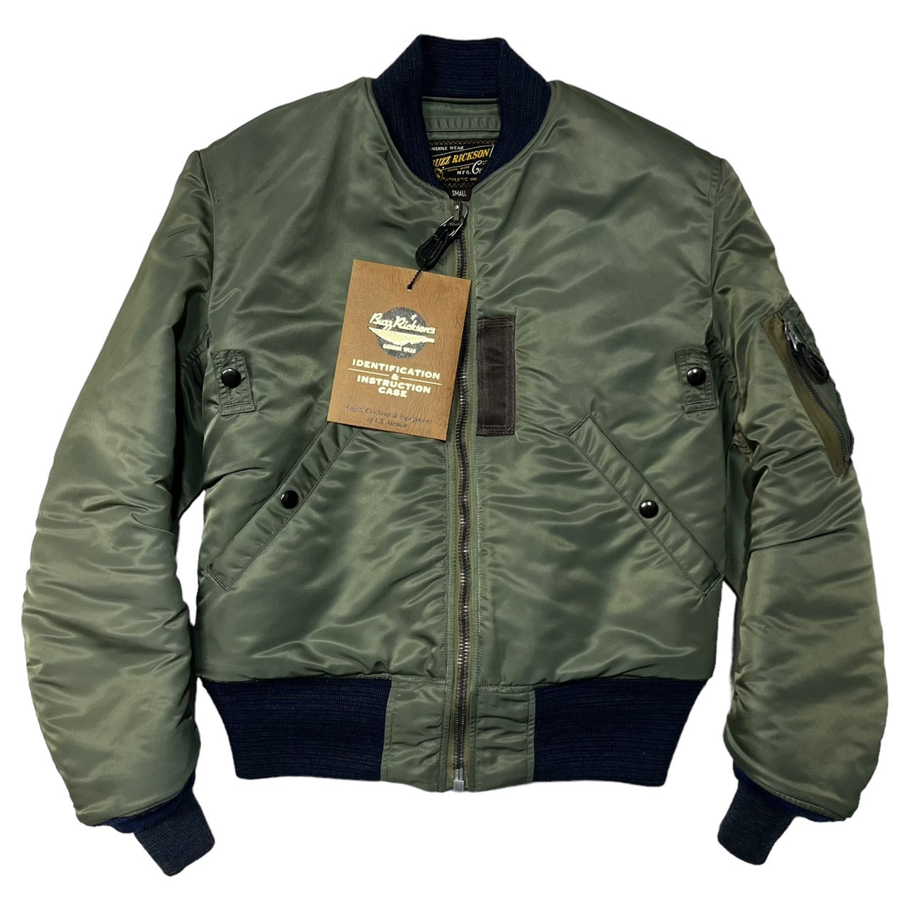 BUZZ RICKSON’S(バズリクソンズ) 20周年記念 TYPE MA-1 SLENDER/フライトジャケット BR12812 S セージグリーン/カーキ 青リブ/付属品完品/限定モデル