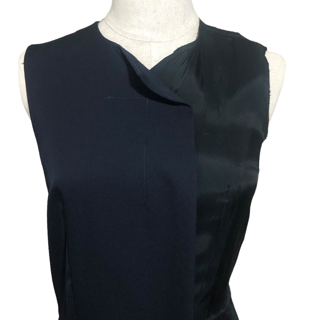 COMME des GARCONS(コムデギャルソン) 11AW wool gabardine docking dress キュプラ 切替 ウール ギャバジン ドッキング ノースリーブ ワンピース ドレス 再構築 GH-O023 S ネイビー×ブラック AD2011