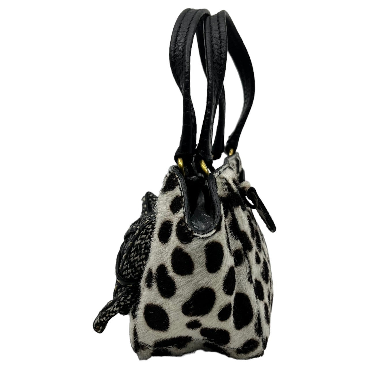 PRADA(プラダ) ハラコ アニマル柄 ミニ ハンドバッグ ポーチ BN0931 ホワイト×ブラウン