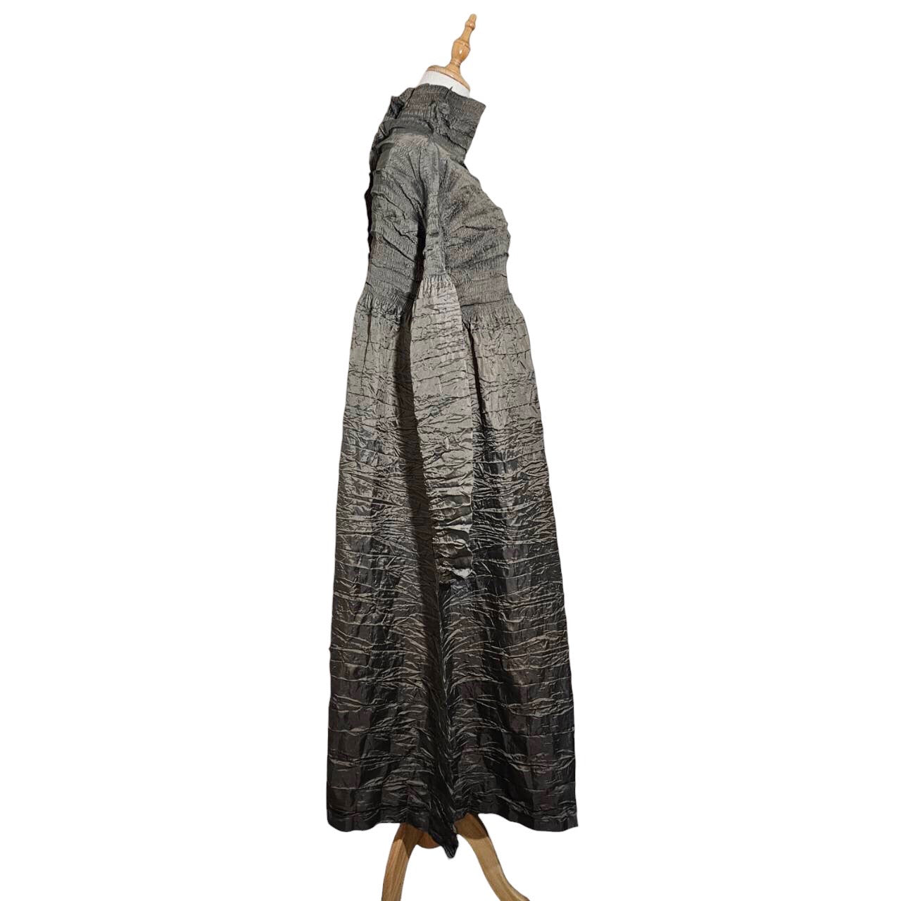 ISSEY MIYAKE(イッセイミヤケ) 98AW pleated long dress/プリーツロングワンピース/ドレス IM84-FH918 SIZE S カーキ 90's/ヴィンテージ/アーカイブ/シワ加工